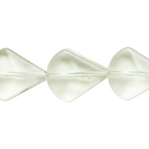 Bead, glass, transparent pale green, 18x15mm-19x16mm beveled puffed teardrop. Sold per 14-inch strand, approximately 20 beads.