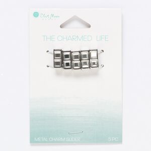 Slide, acrylic and silver-finished "pewter" (zinc-based alloy), clear, 13x6mm rectangle with 10x2mm hole. Sold per pkg of 5.