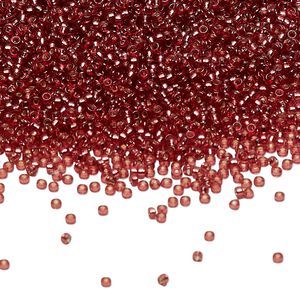 Seed bead, Miyuki, glass, pkg/250g, #15 rocaille, Duracoat® transparent silver-lined dusty red, (RR-4270).