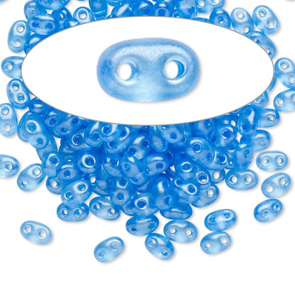 Seed bead, Preciosa Twin™ Czech glass, pkg/50g, 5x2.5mm oval, translucent sea blue terra pearl clear, (08336). image number 0
