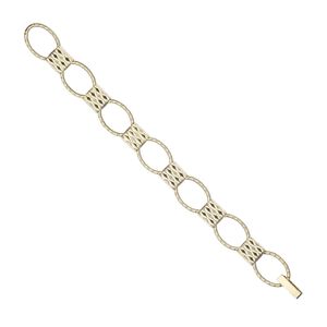 Bracelet component, gold-finished "pewter" (zinc-based alloy) and brass, (7) 20x14.5mm oval links with 11x10mm textured rectangle glue-on setting, 7 inches with fold-over clasp. Sold individually.