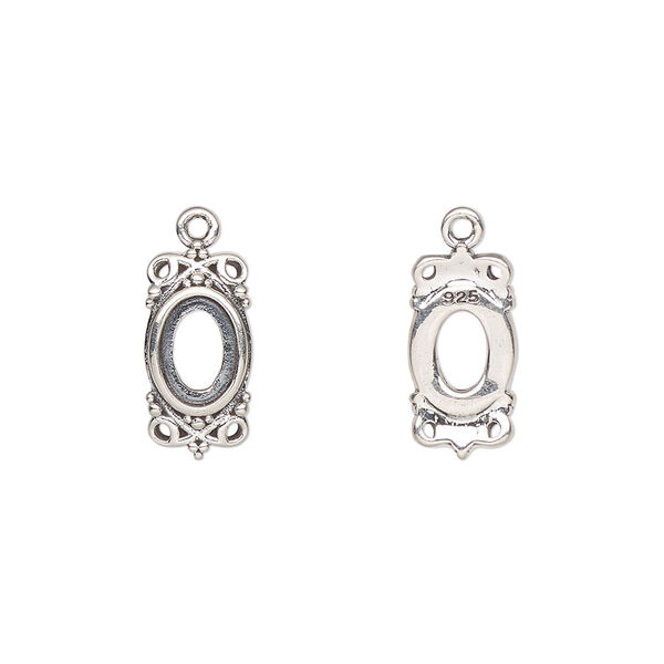 Drop, antiqued sterling silver, 14.5x7mm overall with 7x5mm oval setting and filigree design with open back . Sold individually. image number 0