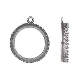 Drop, JBB Findings, antique silver-plated brass, 22mm round with decorative trim, 20mm round bezel setting. Sold per pkg of 2.