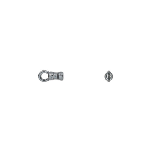 Crimp end, JBB Findings, gunmetal-plated pewter (tin-based alloy), 4x2mm tube with loop, 1mm inside diameter. Sold per pkg of 4. image number 0