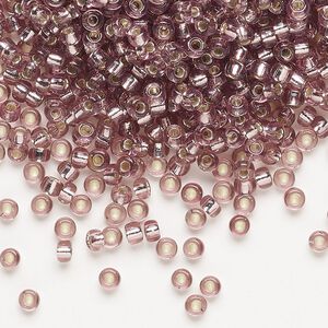 Seed bead, Miyuki, glass, pkg/250g, #8 rocaille, transparent silver-lined smoky amethyst (RR-12).