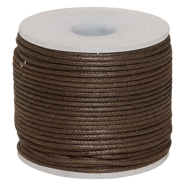 Cord, waxed cotton, brown, 1mm, 20-pound test. Sold per 25-meter spool. image number 0