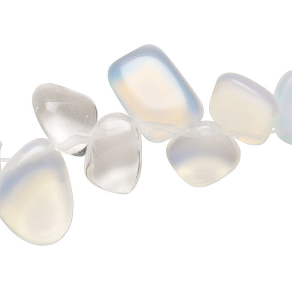 Bead, sea "opal" (glass), white, medium top-drilled chip. Sold per 15-1/2" to 16" strand. image number 0