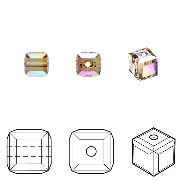 Bead 6pk light Colorado topaz shimmer, Crystal Passions® 6mm cube 5601 image number 0