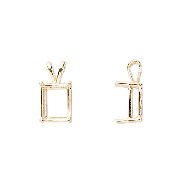 Pendant, Sure-Set™, 14Kt gold, 10x8mm with 4-prong emerald-cut basket setting. Sold individually. image number 0