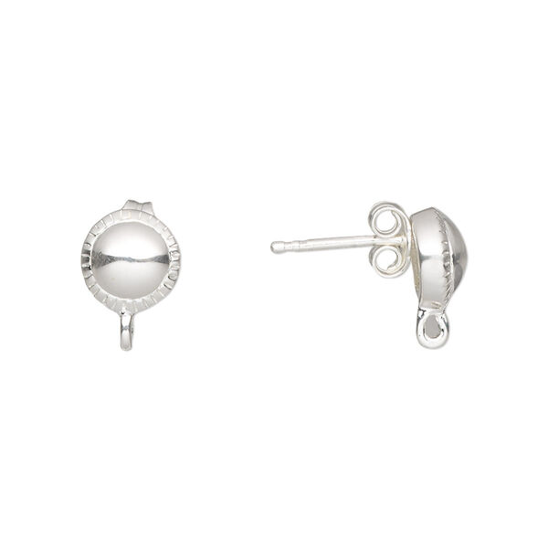 Earstud, sterling silver, 8mm half-ball with corrugated rim and closed loop. Sold per pair. image number 0