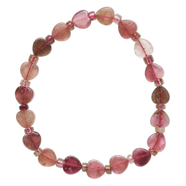 Multi-tourmaline 1pkg1, heart stretch bracelet natural 6.5 inch 8mm wide / 6-8mm image number 0