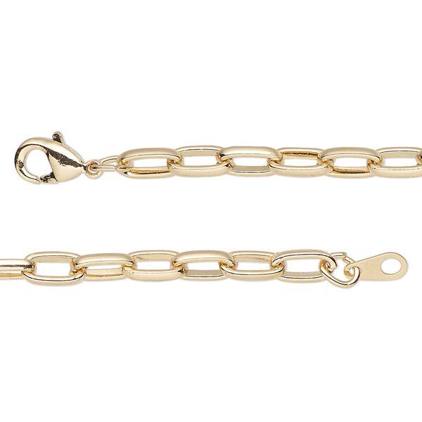Chain, gold-finished steel, 4mm paperclip, 16 inches with lobster claw clasp. Sold individually. image number 0