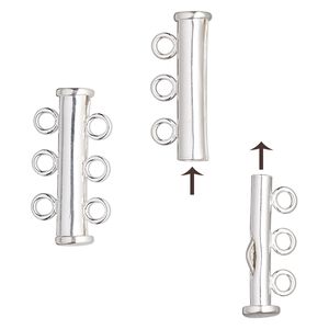 Clasp slide lock 1pkg1 sterling silver-filled, 23x5.5mm tube, 3-strand