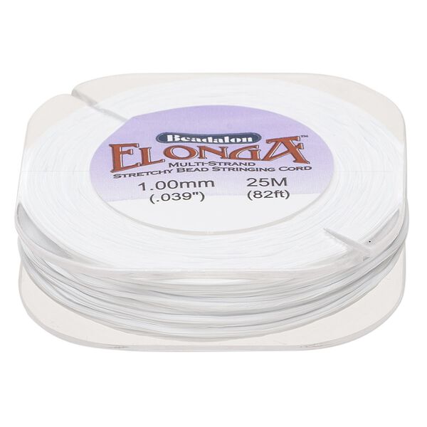 Cord, Beadalon® Elonga™, elastic, white, 1mm, 12-pound test. Sold per 25-meter spool. image number 0