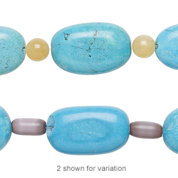 Bead mix, "turquoise" (imitation) resin / multi-gemstone (natural / dyed) / glass, multicolored, 5mm-22x16mm mixed shape. Sold per pkg of 7. image number 0