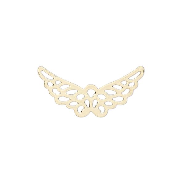 Charm, gold-finished steel, 25x12mm wing with cutout. Sold per pkg of 10. image number 0
