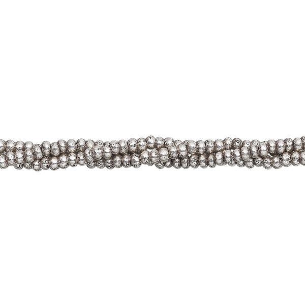 Bead, Hill Tribes, antiqued sterling silver, 2x1mm irregular round. Sold per 15-1/2 to 16-inch strand, approximately 290 beads. image number 0