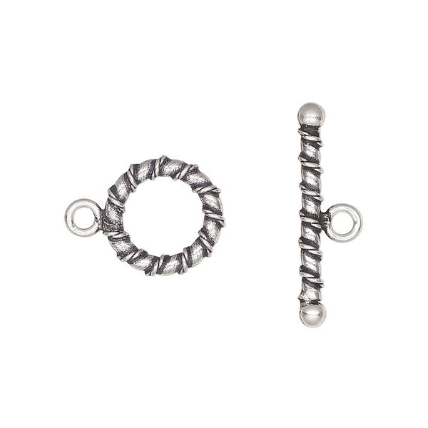 Clasp toggle 1pkg2 sterling silver, 12mm round, antiqued 1-strand image number 0