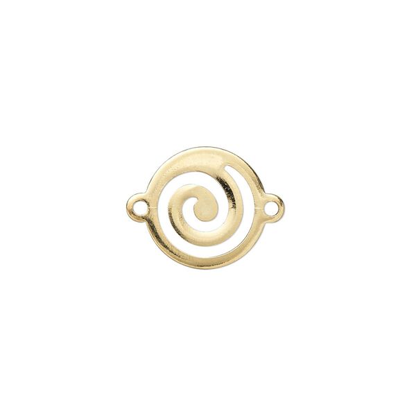 Link, gold-plated brass, 13mm swirl round. Sold per pkg of 100. image number 0