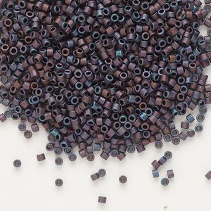 Seed bead, Delica®, glass, pkg/250g, #11 round, opaque matte metallic iris dark purple (DB-0323).