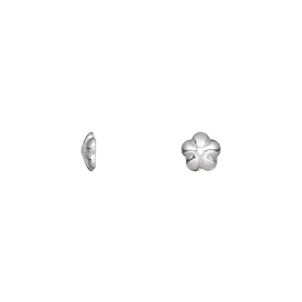 Bead cap, sterling silver, 5.5x1.5mm flower, fits 5-8mm bead. Sold per pkg of 10. image number 0