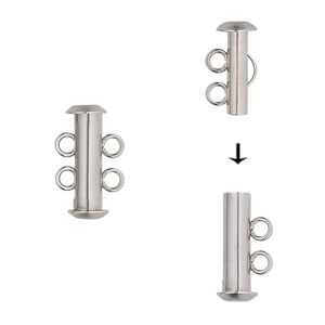 Clasp slide lock 1pkg4, 16.5x6mm tube, stainless steel 2-strand
