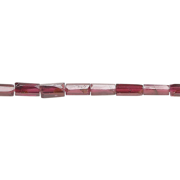 Bead, garnet (dyed), 6x3mm-8x4mm hand-cut hexagon tube, B- grade, Mohs hardness 7 to 7-1/2. Sold per 16-inch strand. image number 0