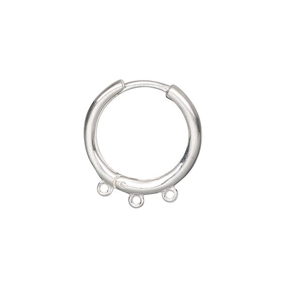 Earring hoop 1pkg2 sterling silver, 18mm hinged / 3 closed loop / round tube, 1 pair image number 0
