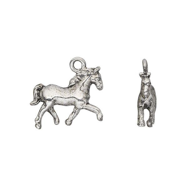 Charm, antique silver-plated pewter (tin-based alloy), 17.5x16.5mm double-sided horse. Sold per pkg of 2. image number 0