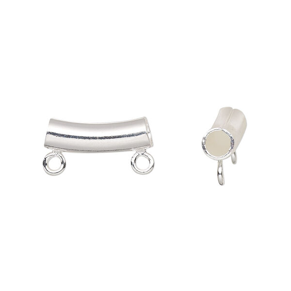 Bead, silver-plated brass, 14x5mm curved tube with 2 loops. Sold per pkg of 10. image number 0