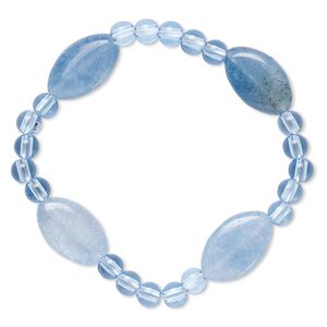 Bracelet, stretch, quartz (dyed) and acrylic, blue, 5mm round and 19x12mm-20x13mm flat marquise, 6-1/2 inches. Sold individually.