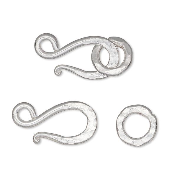 Clasp, hook-and-eye, Hill Tribes, silver-plated copper, 21x11mm hammered with 10mm hammered jump ring. Sold individually. image number 0