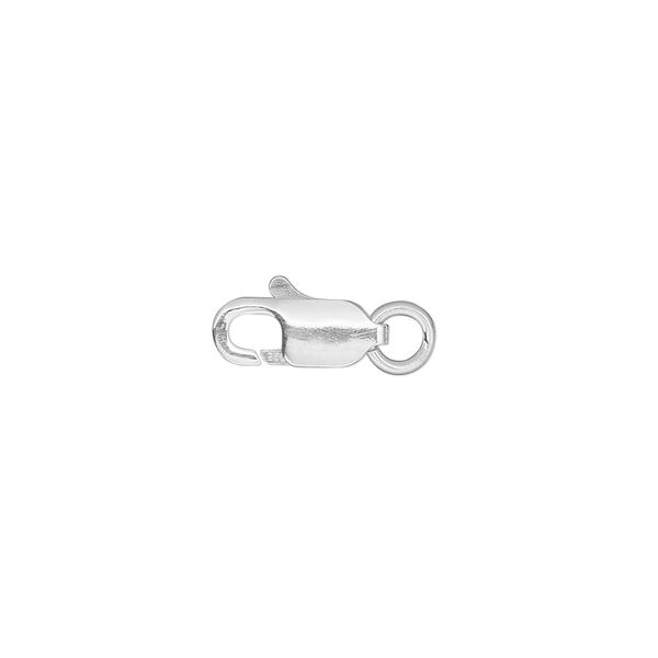 Clasp, lobster claw, sterling silver, 12x5mm with open jump ring. Sold per pkg of 5. image number 0