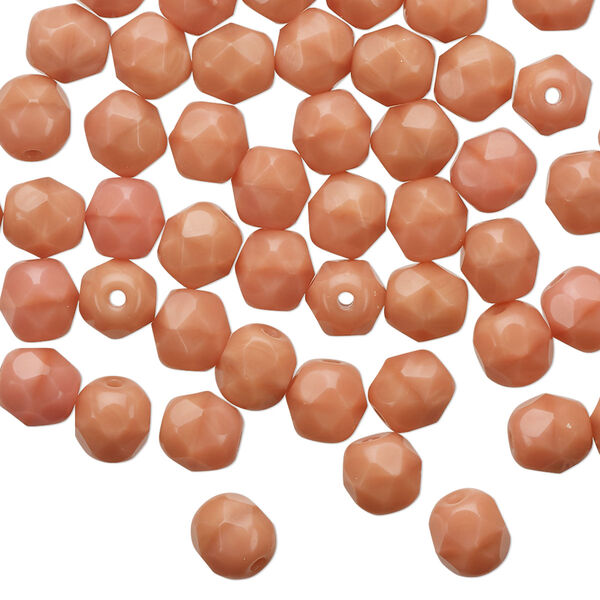 Bead 1pkg60 Czech fire-polished glass, 6mm faceted round, opaque pink image number 0