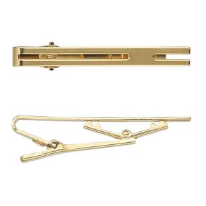 Tie clip, gold-plated brass, 55x6mm bar with cutout oval design. Sold per pkg of 2.