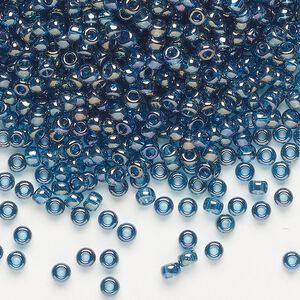 Seed bead, Miyuki, glass, pkg/50g, #8 rocaille, translucent gold luster Montana blue (RR-305).