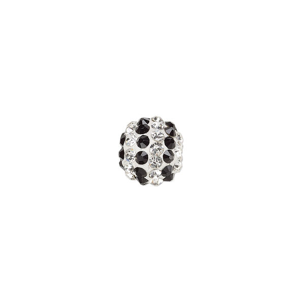 Bead, Egyptian glass rhinestone / epoxy / resin, white / clear / black, 10mm round with pav&eacute; striped design. Sold individually. image number 0