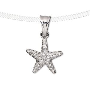 Pendant, Preciosa Czech glass rhinestone and silver-finished pewter (tin-based alloy), clear, 18x18mm starfish. Sold individually.