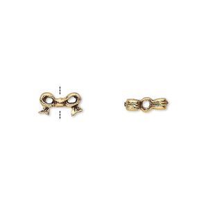 Bead, antique gold-plated pewter (tin-based alloy), 9x5mm bow, fits 4mm cube bead. Sold per pkg of 4.