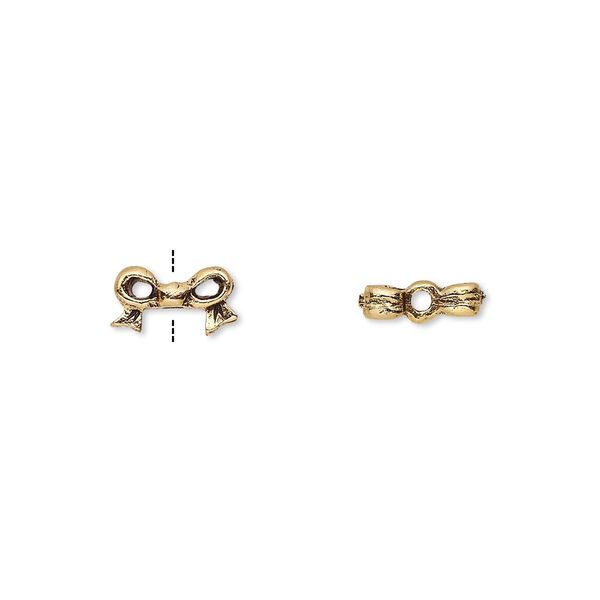Bead, antique gold-plated pewter (tin-based alloy), 9x5mm bow, fits 4mm cube bead. Sold per pkg of 4. image number 0