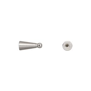 Bead end, glue-on, stainless steel, 6.5x4mm half-drilled cone with loop, for use with memory wire. Sold per pkg of 4.