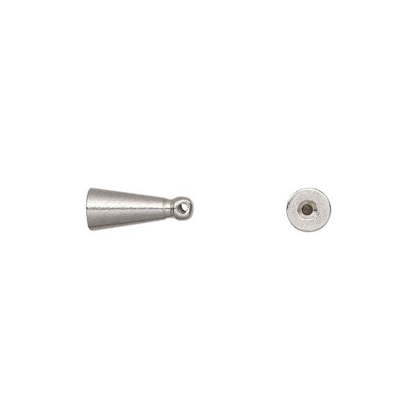 Bead end, glue-on, stainless steel, 6.5x4mm half-drilled cone with loop, for use with memory wire. Sold per pkg of 4. image number 0