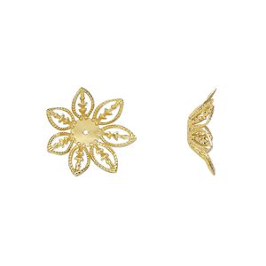 Bead cap, gold-finished steel, 14.5x4mm leaves, fits 8-10mm round bead. Sold per pkg of 20.