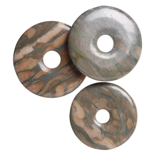 Focal mix, canyon marble (natural), 40-45mm donut, B- grade, Mohs hardness 3. Sold per pkg of 3. image number 0