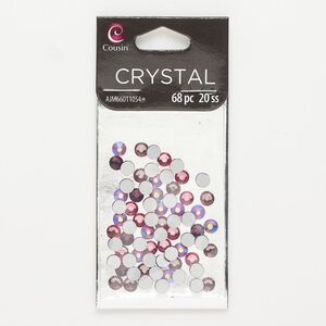 Flat back mix, glass, pink AB / red AB / purple, 4.6-4.8mm faceted round, SS20. Sold per pkg of 68.