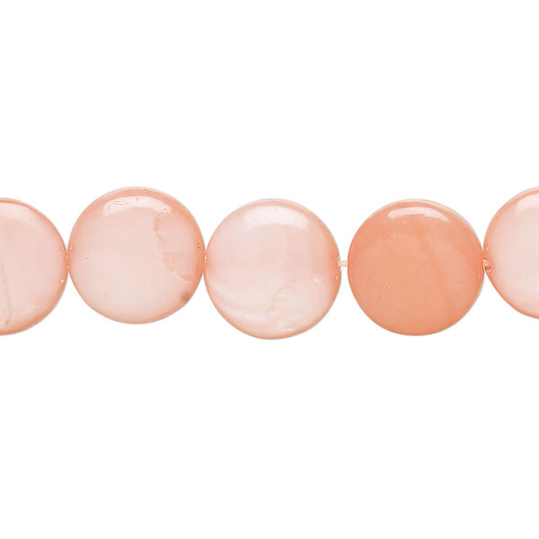 Mother-of-pearl shell 1pkg1, puffed flat round bead 15 inch salmon 11-12mm image number 0