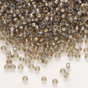 Seed bead, Miyuki, glass, pkg/50g, #8 rocaille, translucent moth-lined luster crystal clear (RR-3540).