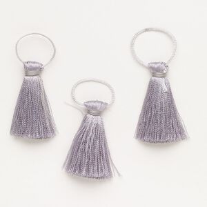 Tassel, cotton, pkg/3, grey, 2 inches.