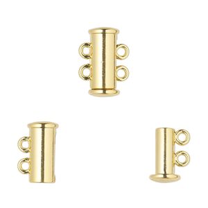 Clasp magnetic slide lock 1pkg2 "pewter" (zinc alloy), 14.5x6.5mm tube, gold-finished 2-strand