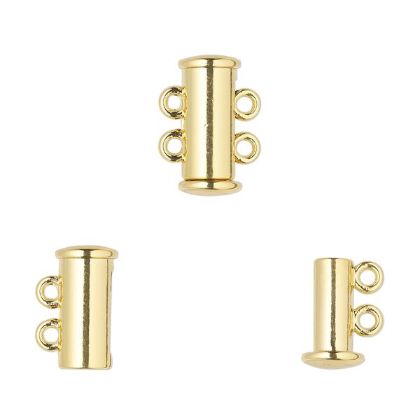Clasp, 2-strand magnetic slide lock, gold-finished "pewter" (zinc-based alloy), 14.5x6.5mm tube. Sold per pkg of 2. image number 0